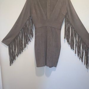 Mini Suede Fringe Sleeve Dress